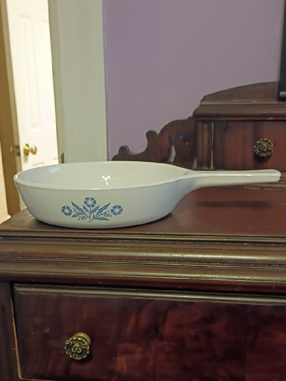 Vintage Corning Ware Cornflower White Ceramic Skillet